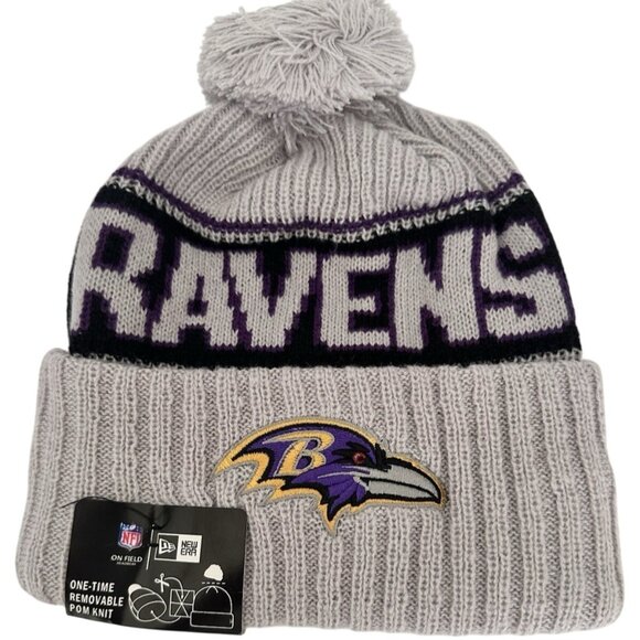 New Era NFL Ravens Removeable Pom Fully Lined Knit Beanie Football Athleisure - Picture 1 of 8